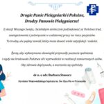 grafika z życzeniami z okazji dnia pielęgniarki, narysowana pielęgniarka i kwiaty, treść została zamieszczona w artykule