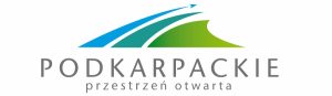 logo województwa z napisem Podkarpackie przestrzeń otwarta oraz grafiką w kolorze zielonym i niebieskim