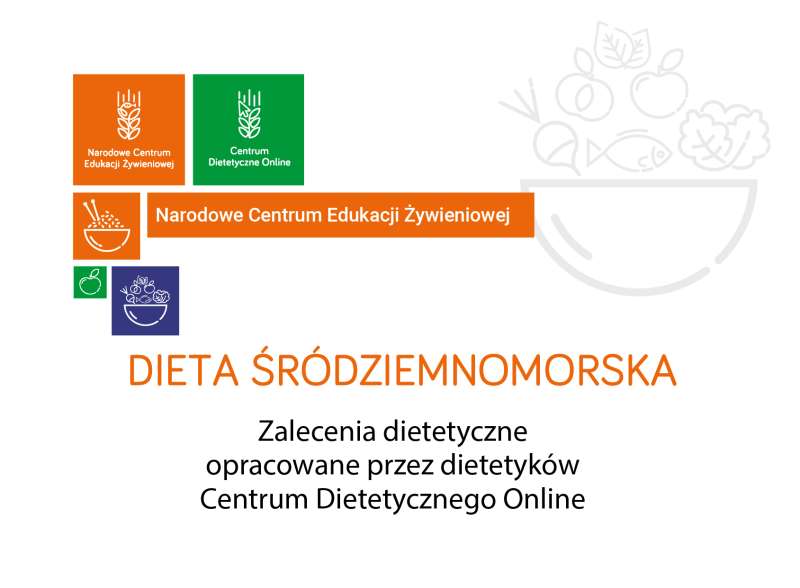 grafika z logo Narodowego Centrum Edukacji Żywieniowej oraz tytułem Dieta Śródziemnomorska