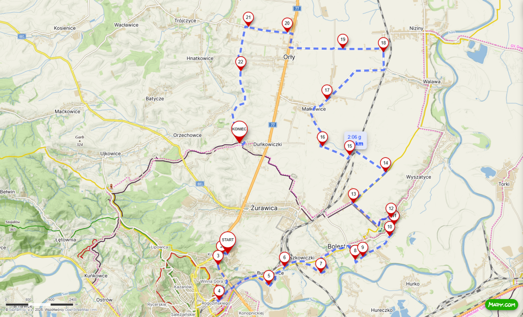 mapa z trasą rajdu